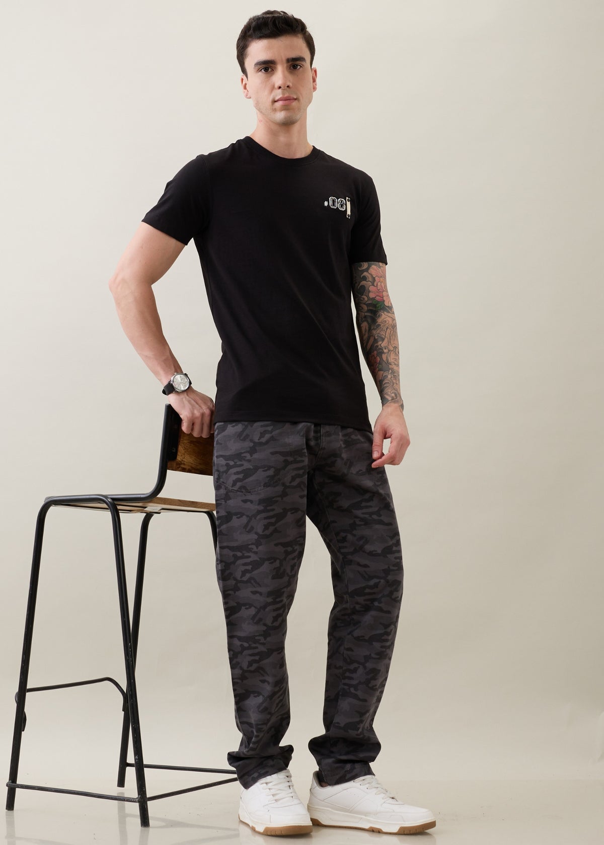 Crimson Cotton Camouflage Cargo: Dark Grey