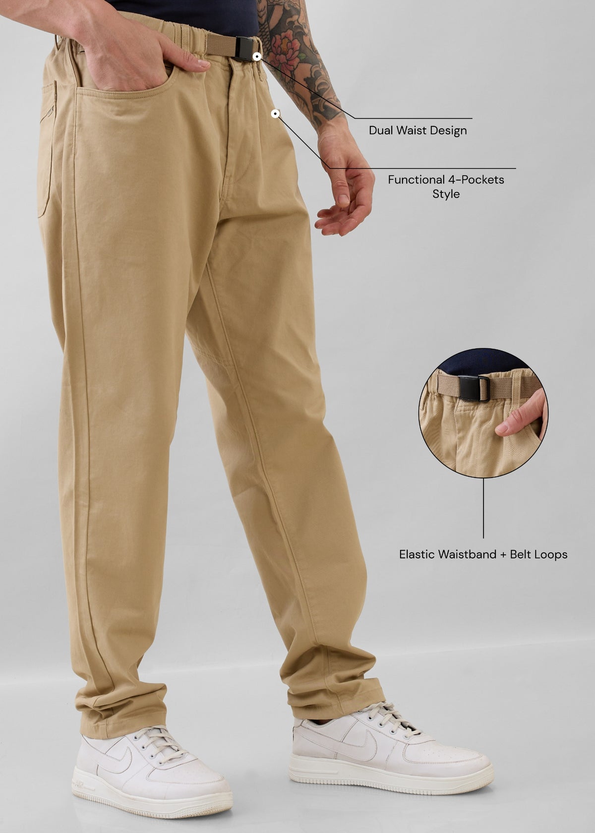 Therry Cotton Relaxed Fit Trouser: Khaki