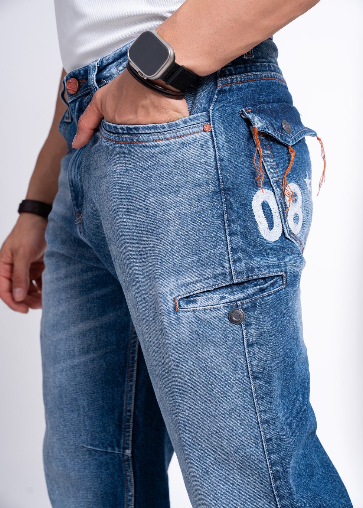 Men’s Denim Cargo Jeans | Baggy Fit with Utility Pockets & Patch Detailing