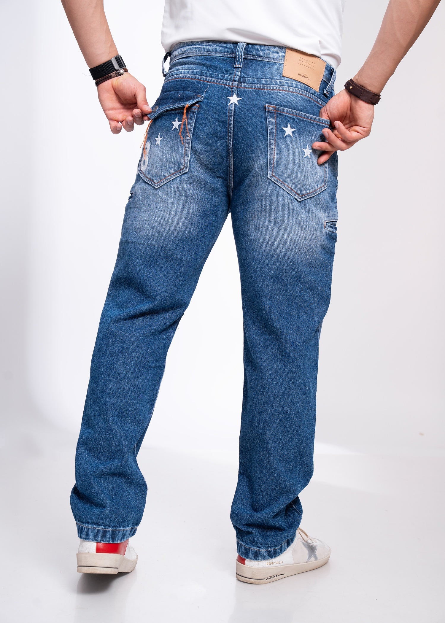 Men’s Denim Cargo Jeans | Baggy Fit with Utility Pockets & Patch Detailing