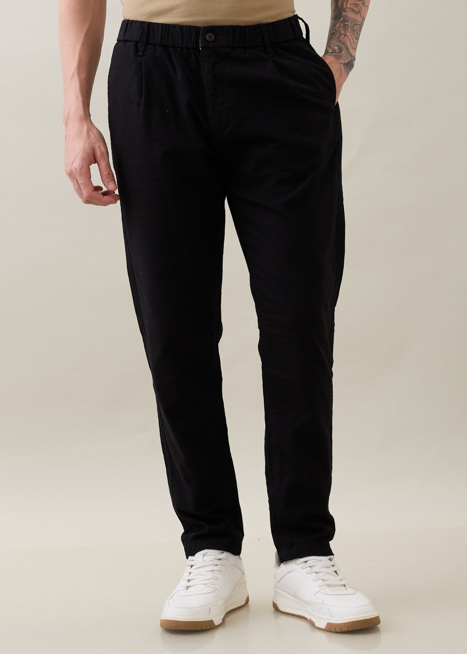 Ceylon Linen Blend Relaxed Trouser: Black