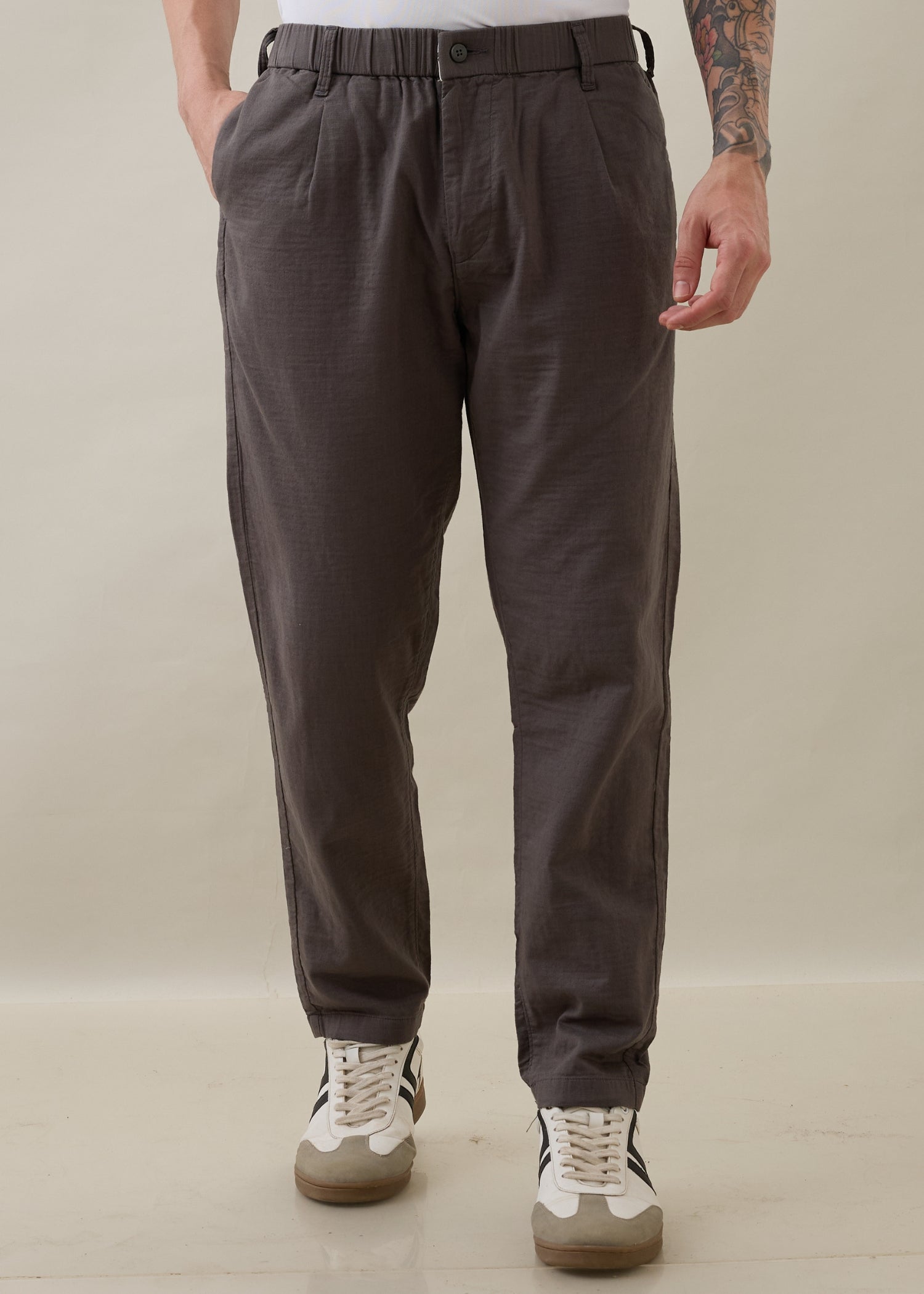 Ceylon Linen Blend Relaxed Trouser: Grey