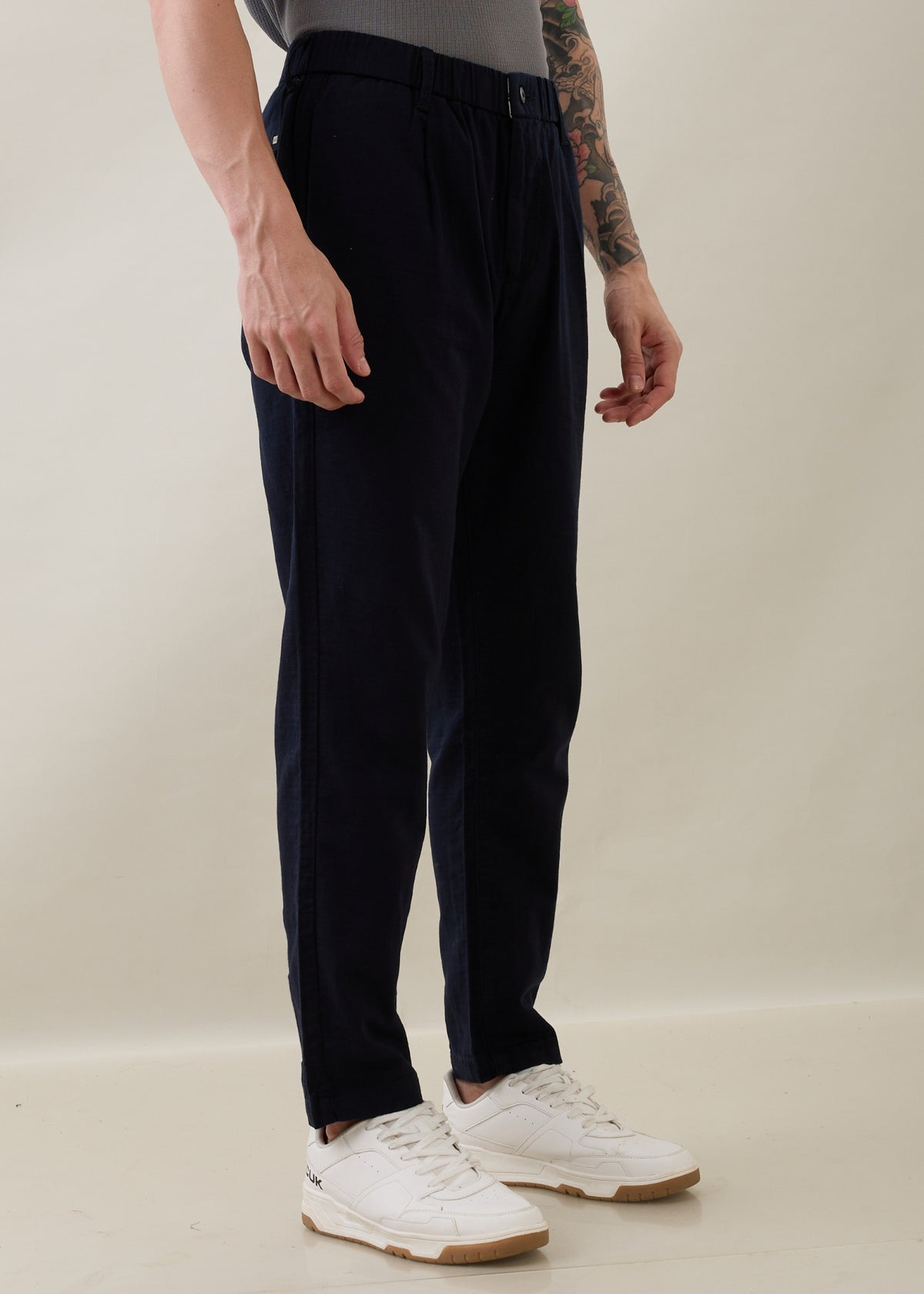Ceylon Linen Blend Relaxed Trouser: Navy
