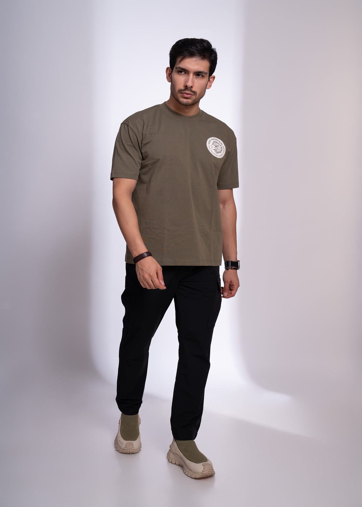 Fudgel Oversized T-Shirt for Men – 4 Colors (Mehndi, Black, Charcoal, Pista)