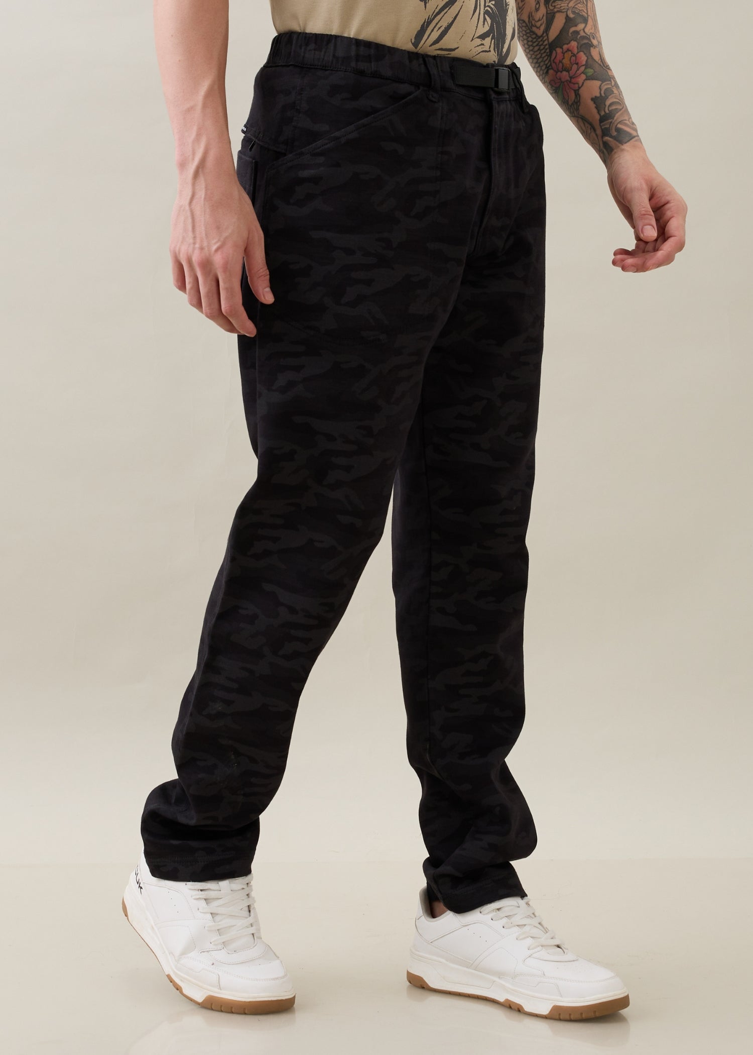 Crimson Cotton Camouflage Cargo: Black