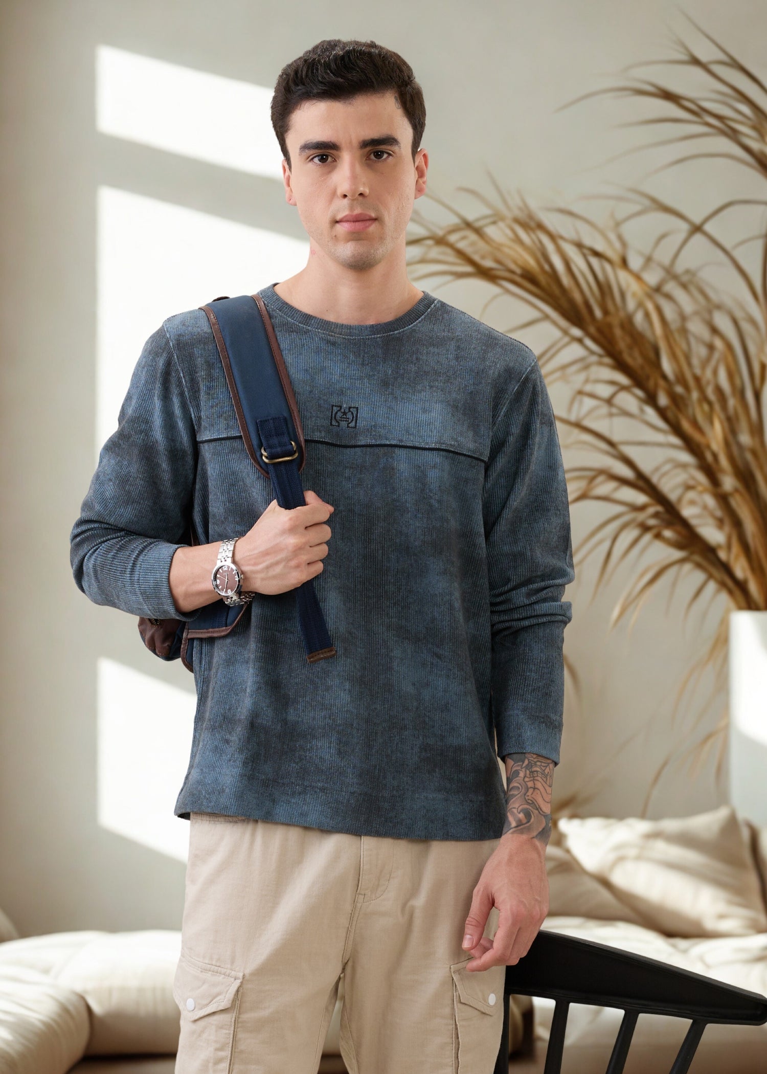 Addicted Distressed Pullover: Stone Grey