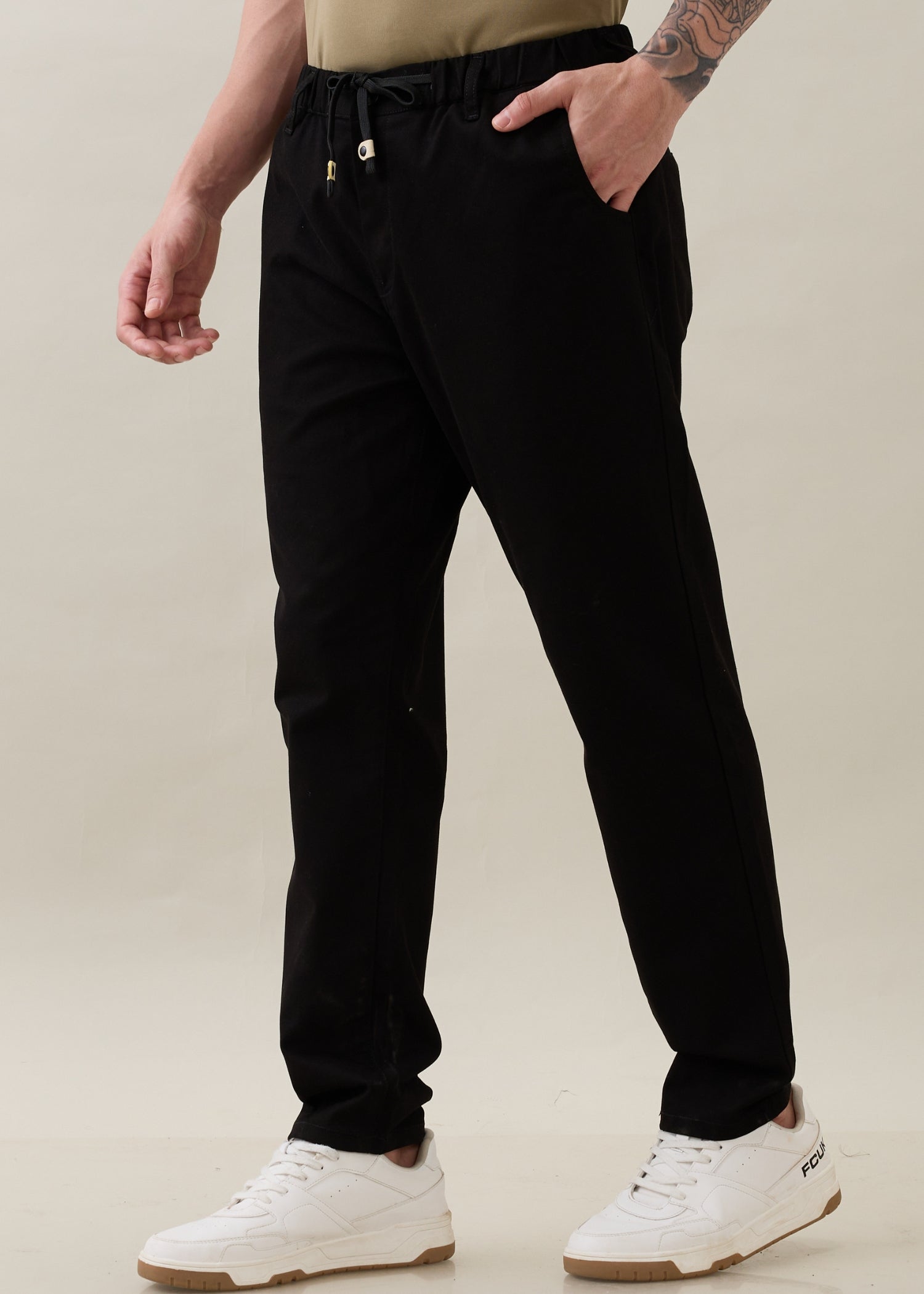 Abrus Cotton Drawstring Trouser: Black