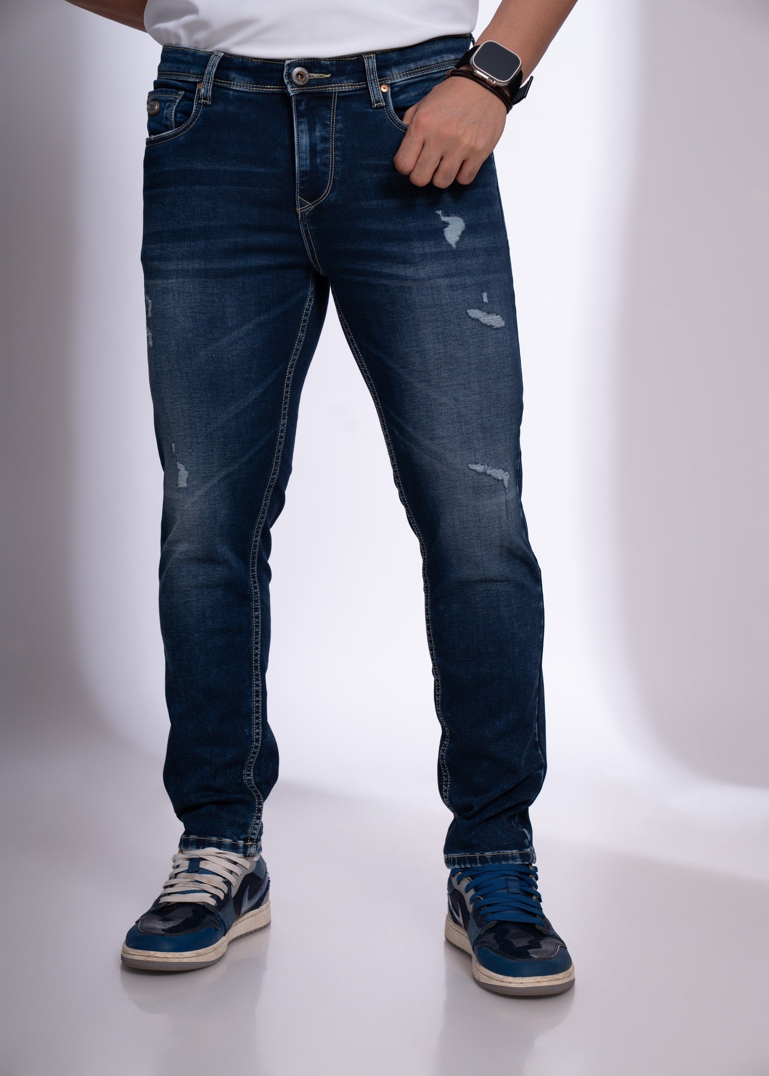 Men’s Slim Fit Distressed Blue Jeans | Stretch Denim with Modern Faded Look