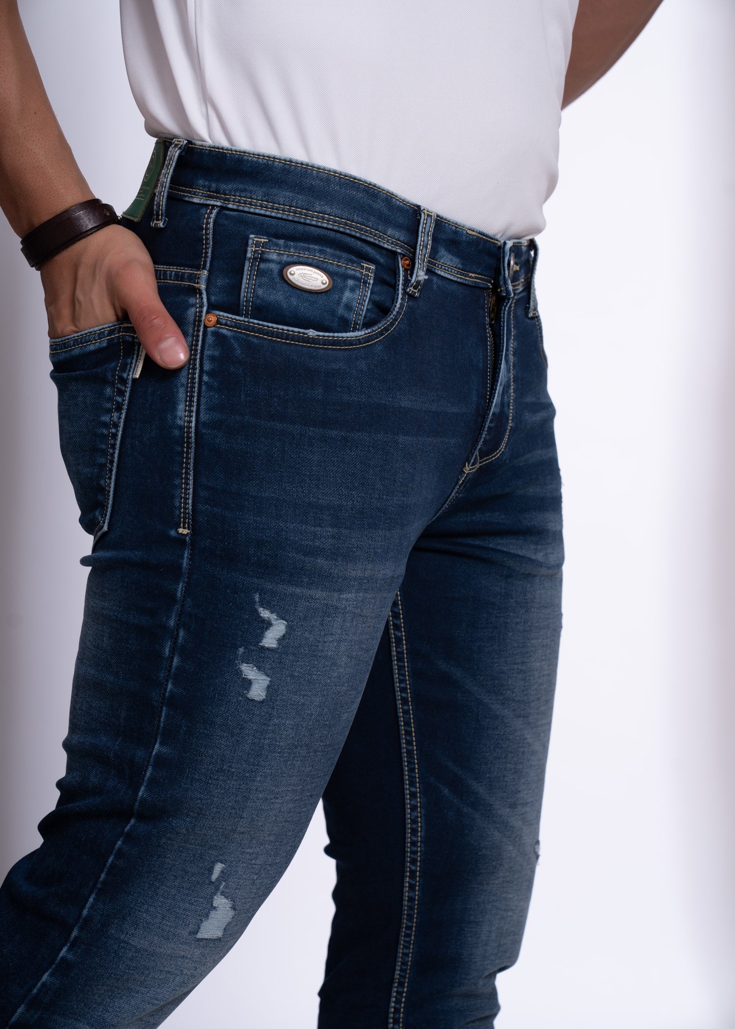 Men’s Slim Fit Distressed Blue Jeans | Stretch Denim with Modern Faded Look