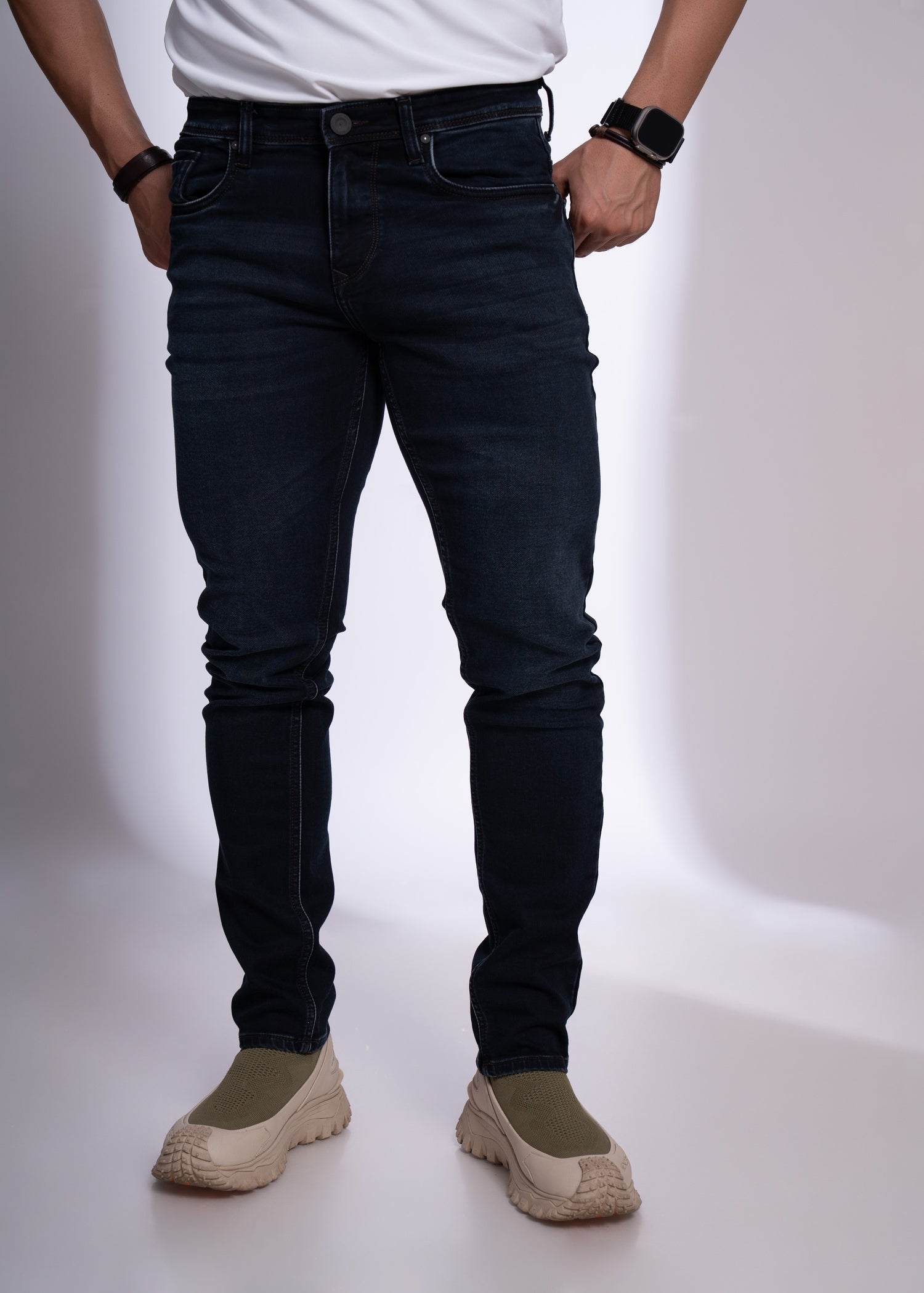 Men’s Regular Fit Dark Blue Jeans | Stretch Denim with Modern Fade