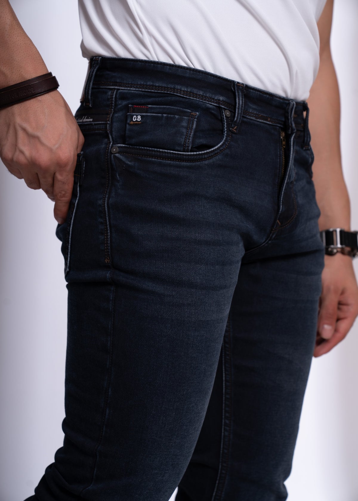 Men’s Regular Fit Dark Blue Jeans | Stretch Denim with Modern Fade