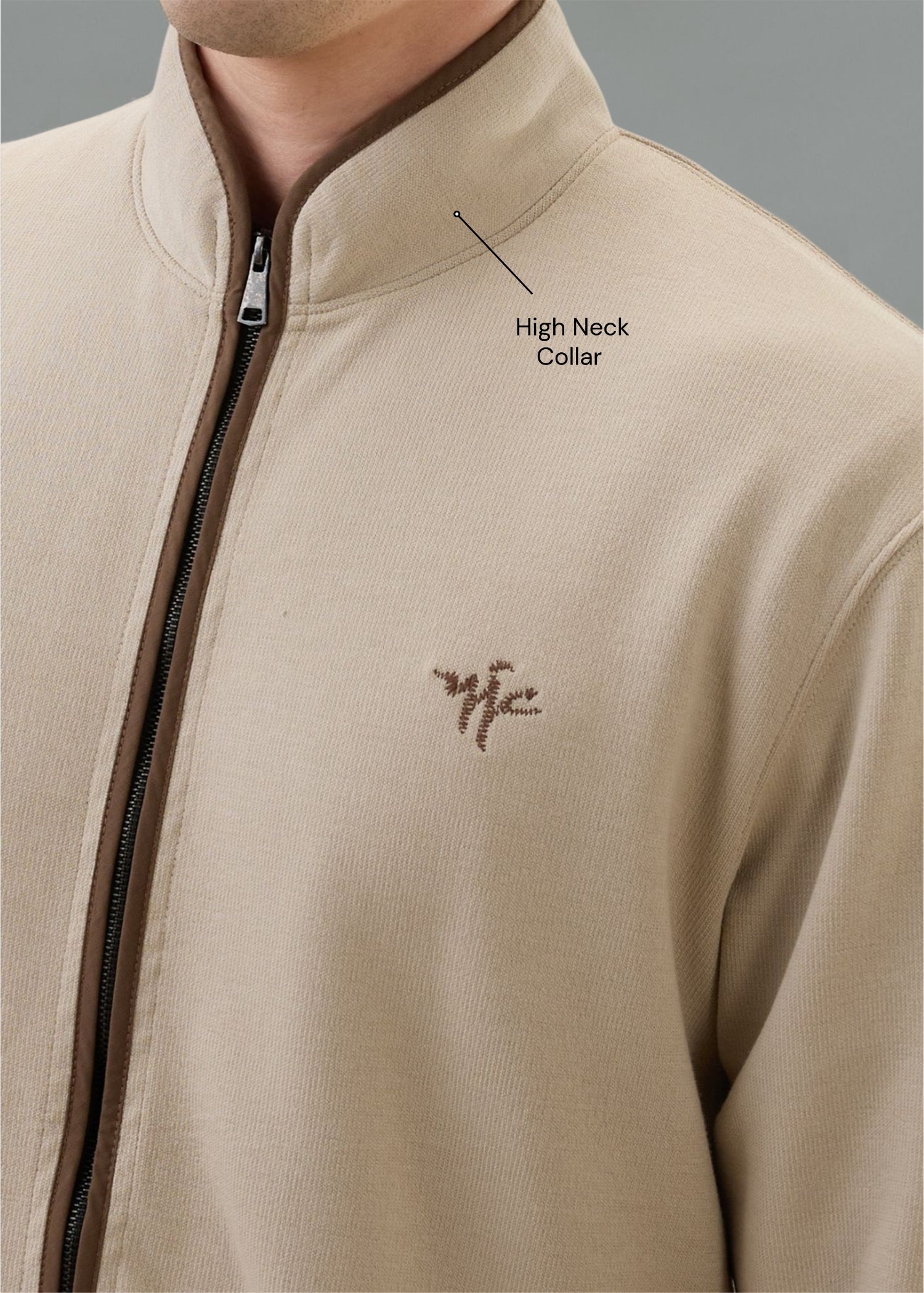 Sibilance Knit Zipper Jacket: Beige