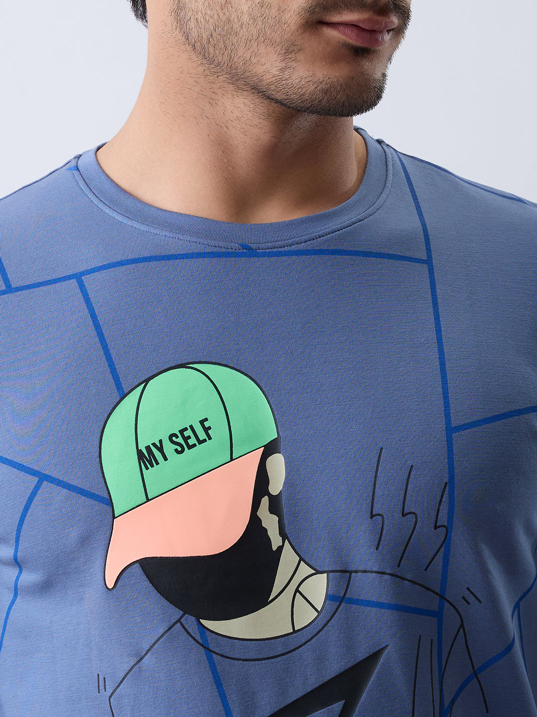 Myself Graphic Full Sleeve T-Shirt: Airforce Blue