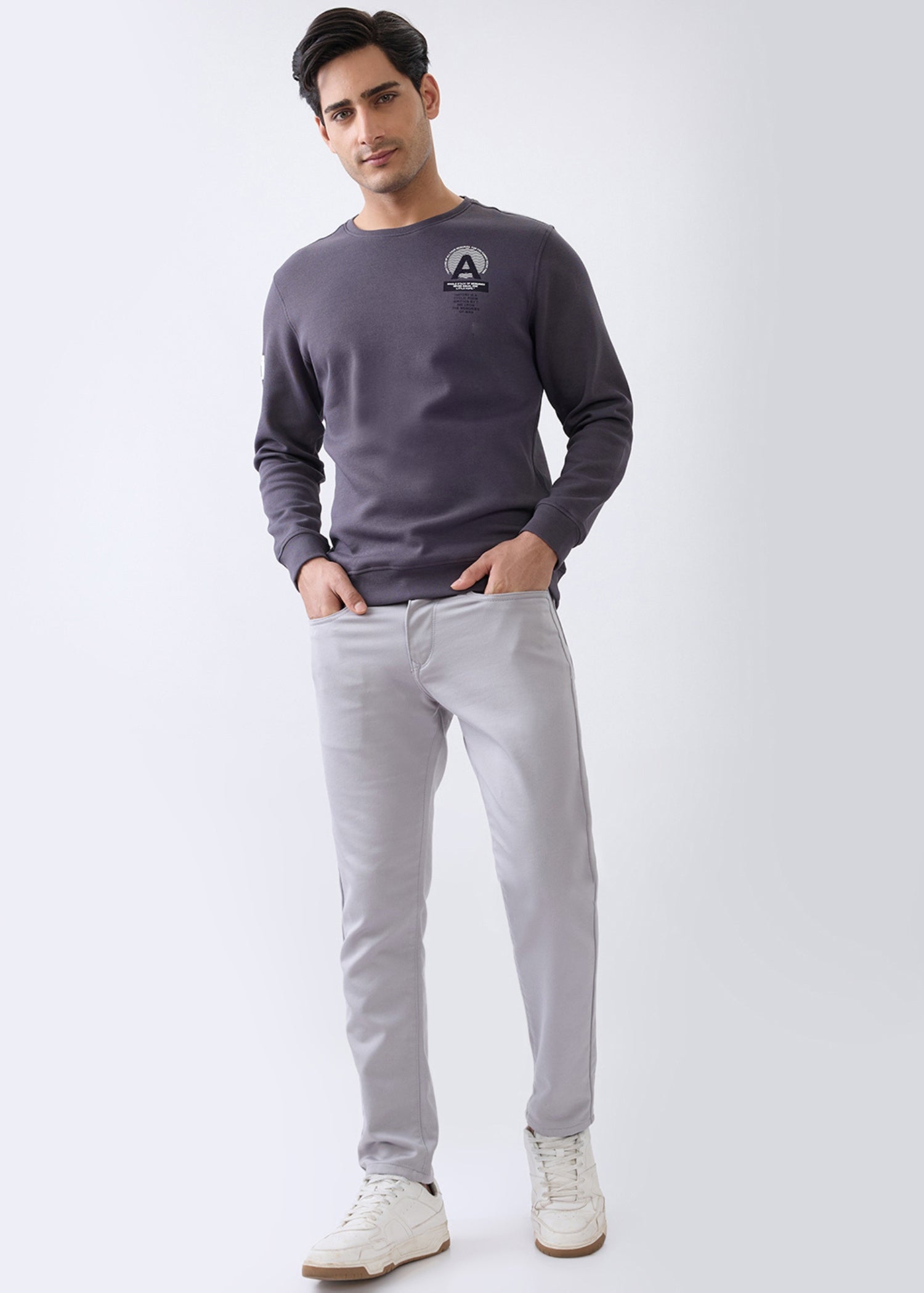 Stack Graphic Full Sleeve Sweatshirt: Charcoal