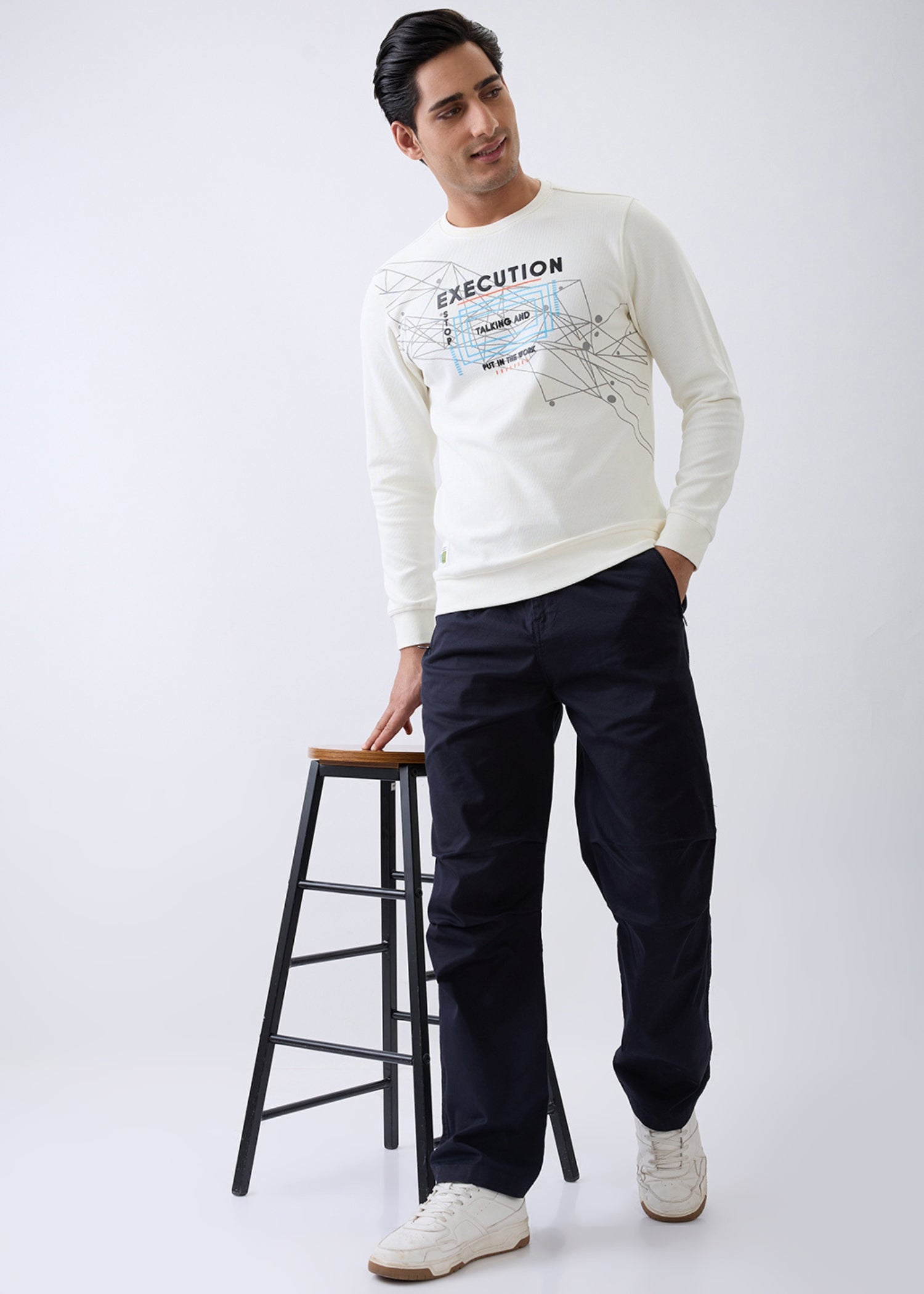 Talking Printed Full Sleeve Sweatshirt: White