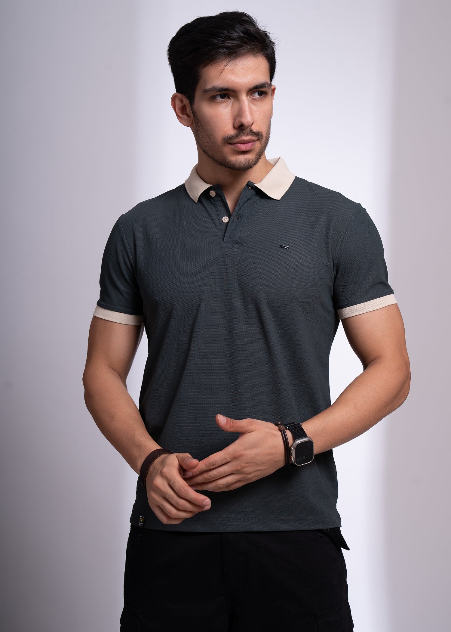 Mary Solid Polo T-Shirt: Grey