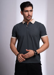 Mary Solid Polo T-Shirt: Grey