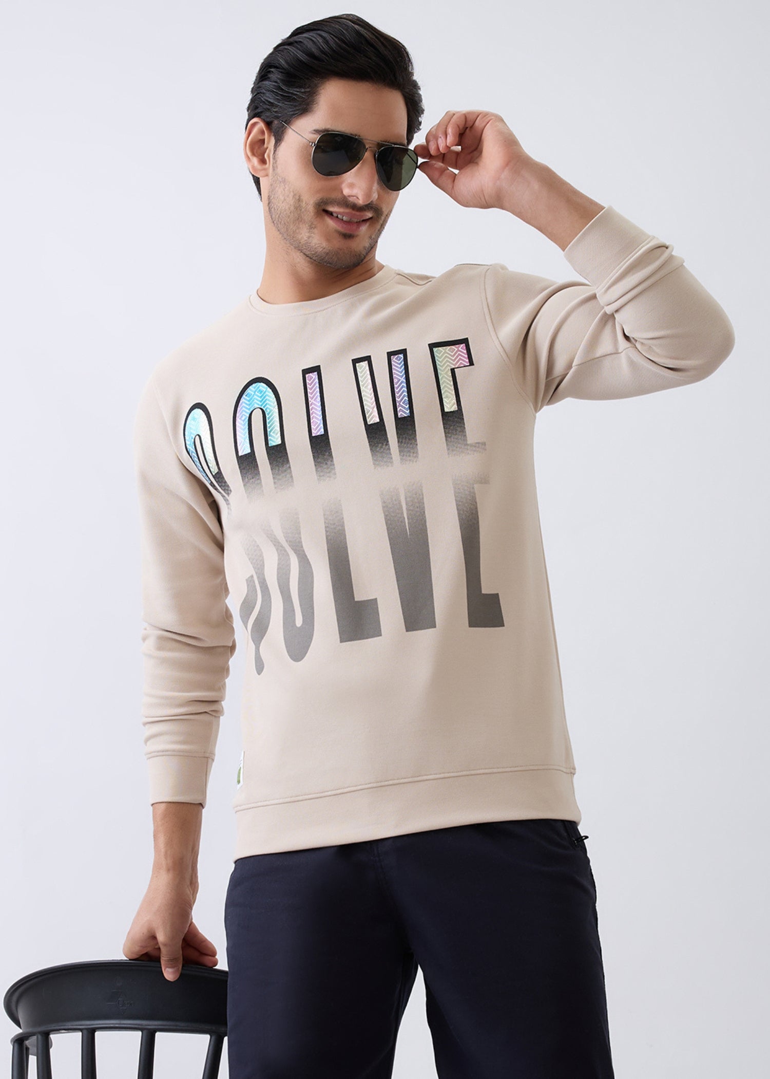Solve Graphic Full Sleeve Sweatshirt: Beige