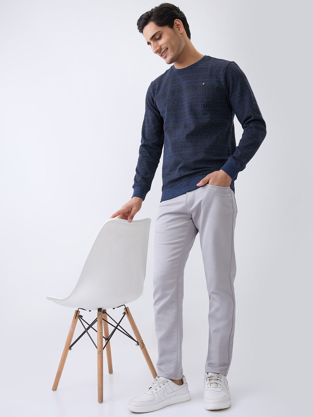 Graze Printed Full Sleeve Pullover: Blue