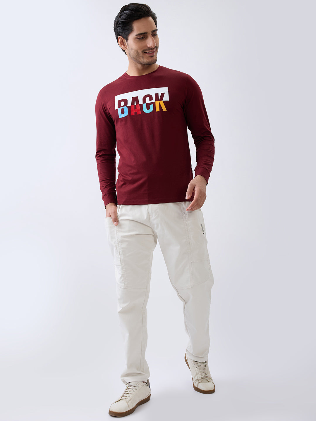 Back 1 Printed Full Sleeve T-Shirt: Maroon