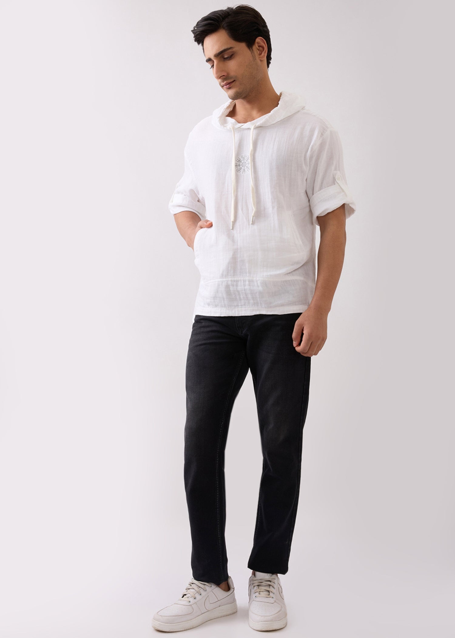 Prast Textured Short Sleeve Hoodie: White