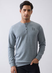 Version Henley Neck Full Sleeve T-Shirt: Coral Blue