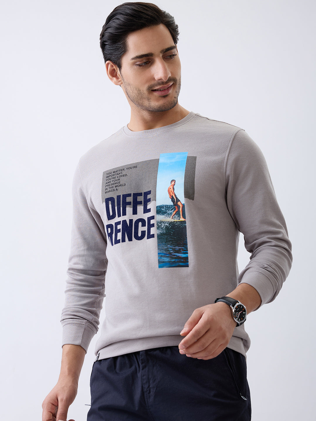 Matter Typography Fitted Sweatshirt: L.Grey