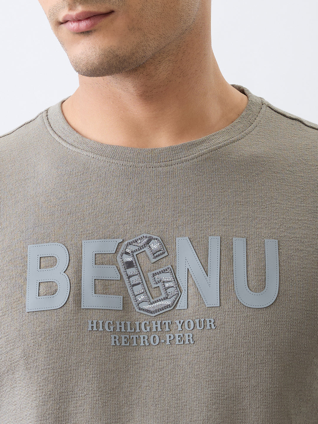 Begnu Printed Full Sleeve Pullover: Charcoal