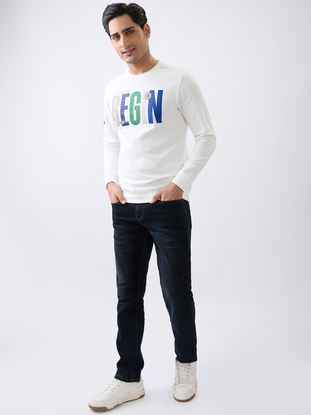 Distance Printed Full Sleeve T-Shirt :White
