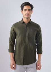 Nostrum Keen Solid Full Sleeve Olive Shirt for men