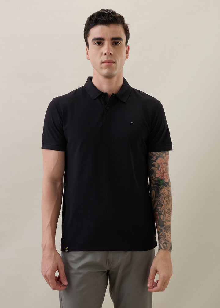 Cherry Half Sleeve Polo: Black