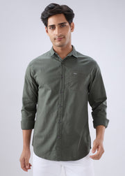 Nostrum Contain Solid Full Sleeve Olive Shirt for Men