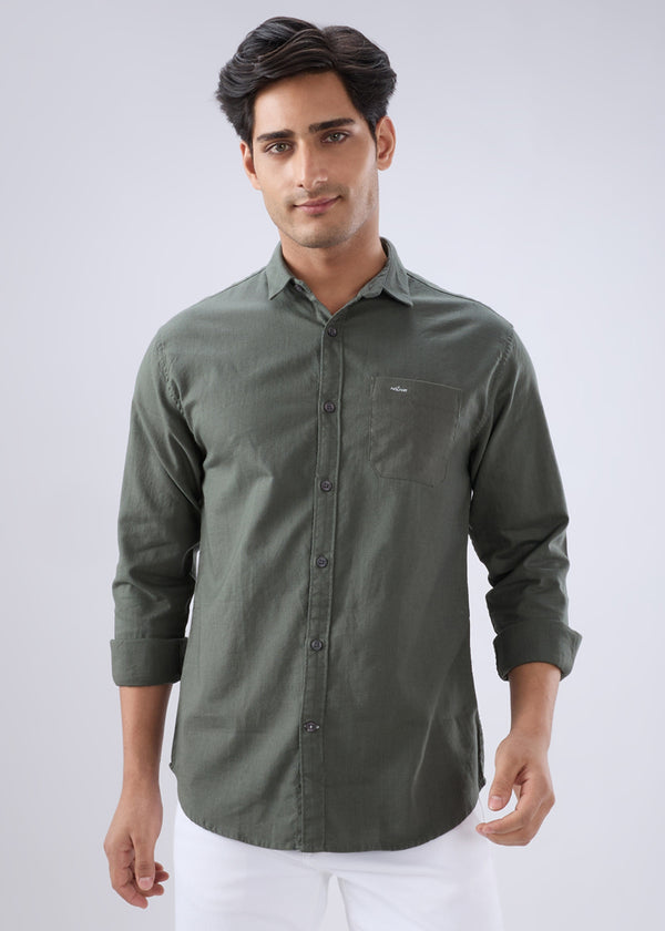 Contain Solid Full Sleeve Shirt: Olive