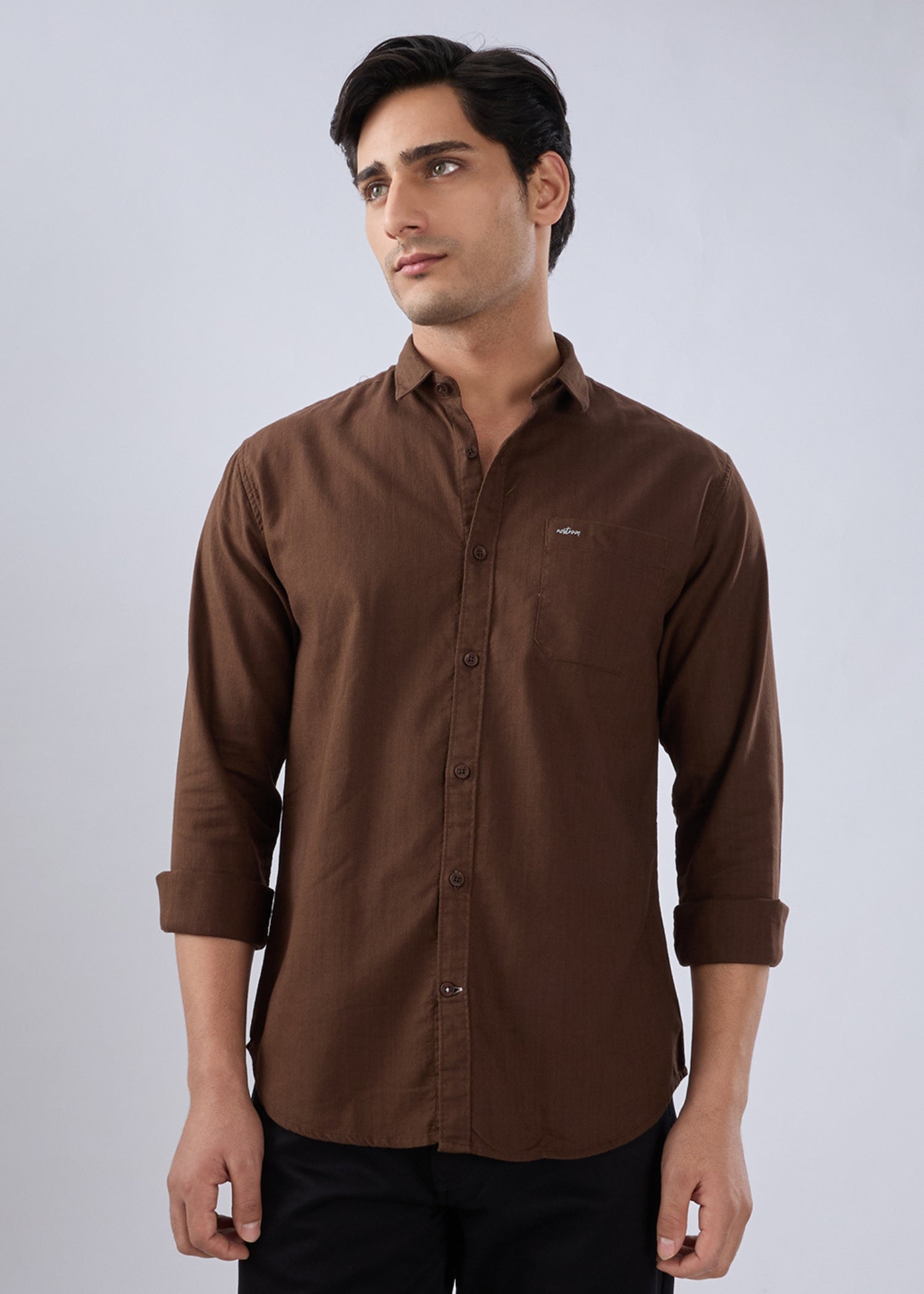 Nostrum Contain Solid Full Sleeve Coffee Shirt for men