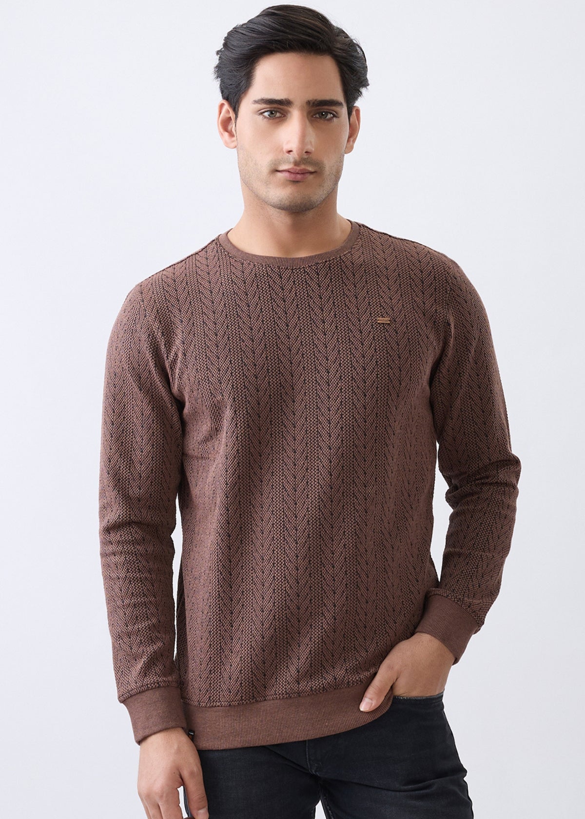 Gravitate Textured Full Sleeve Sweatshirt: Copper