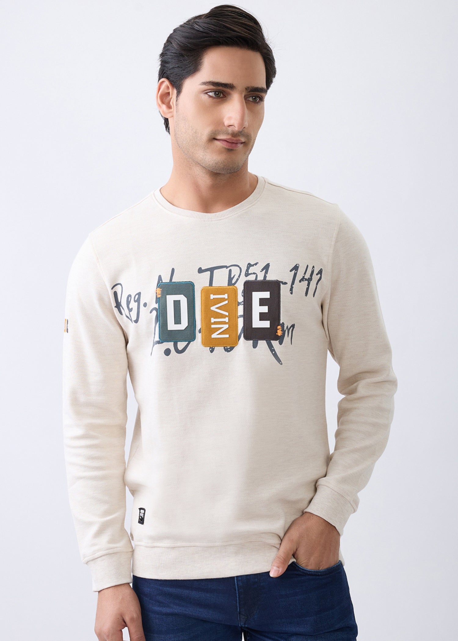 Divine Graphic Full Sleeve T-Shirt: Beige