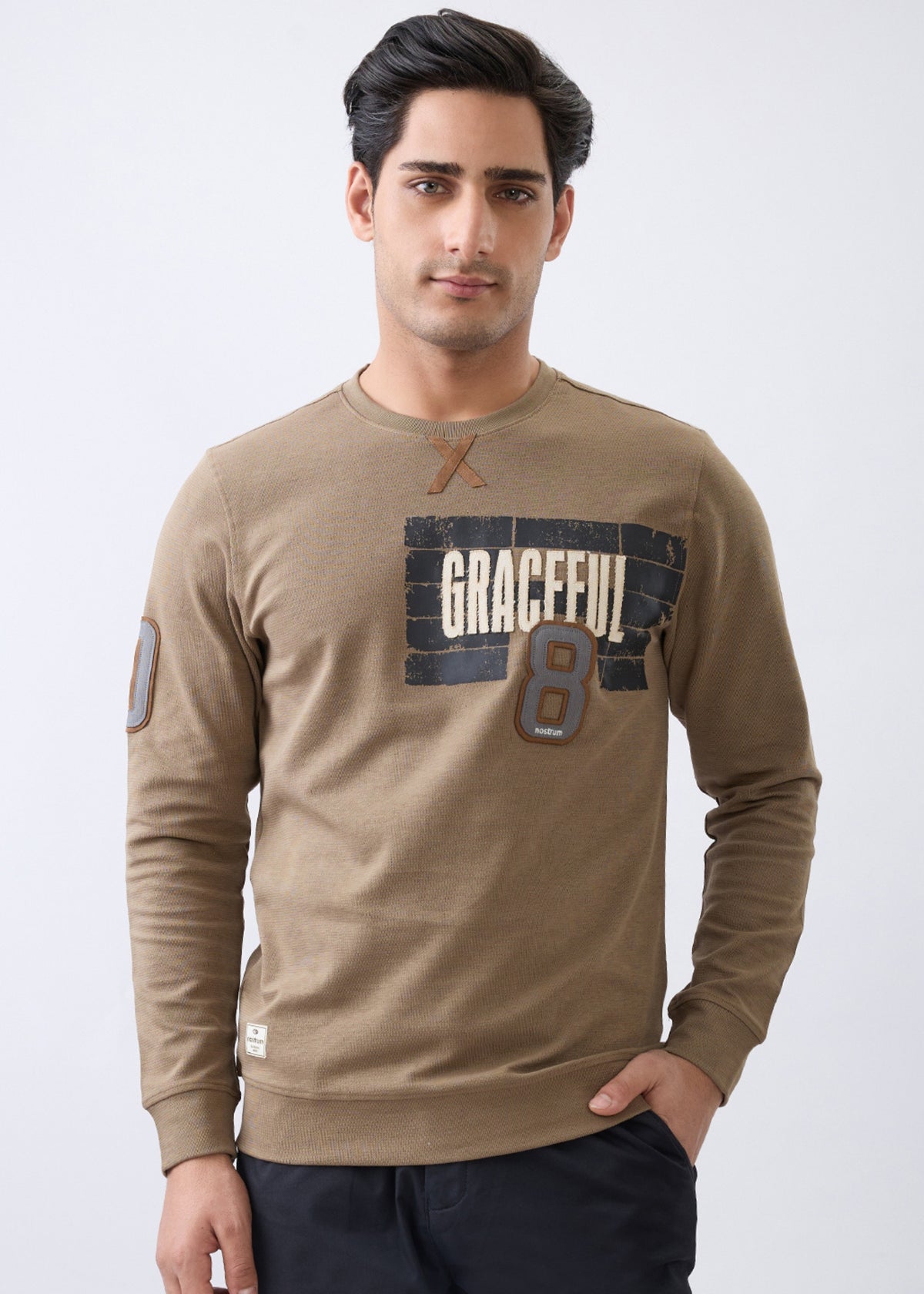 Troll Graphic Full Sleeve Sweatshirt: Dark Khaki