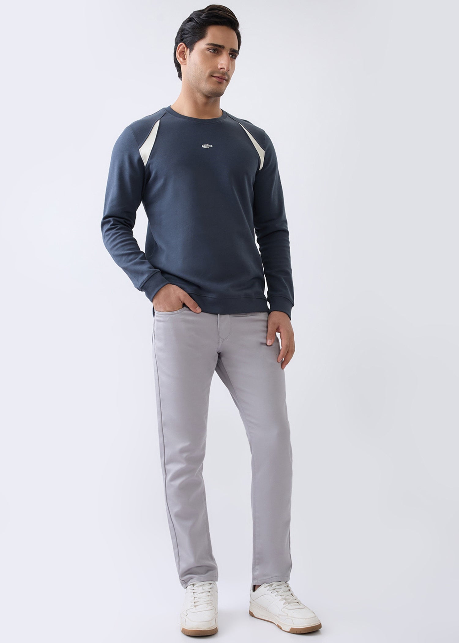 Windoral Contrast Panel Full Sleeve T-Shirt: Charcoal
