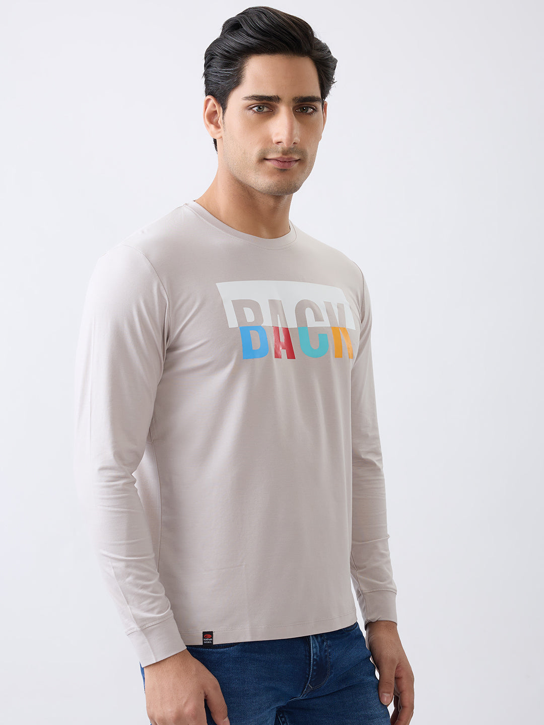 Back 1 Printed Full Sleeve T-Shirt: Grey