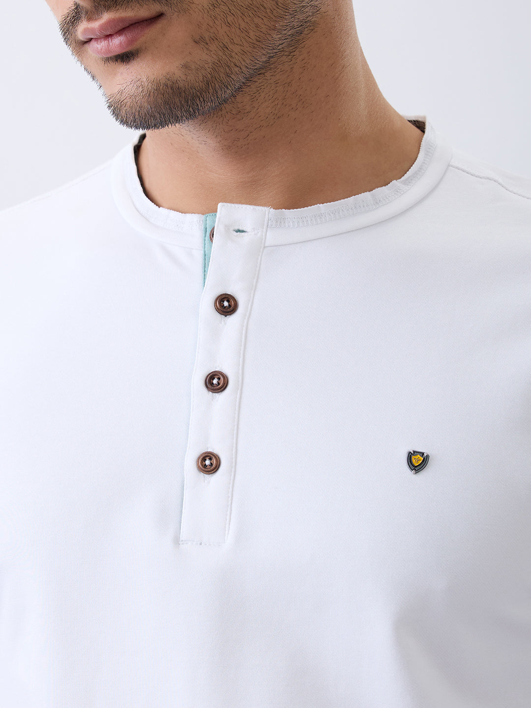 Finite Henley Fitted T-Shirt: White