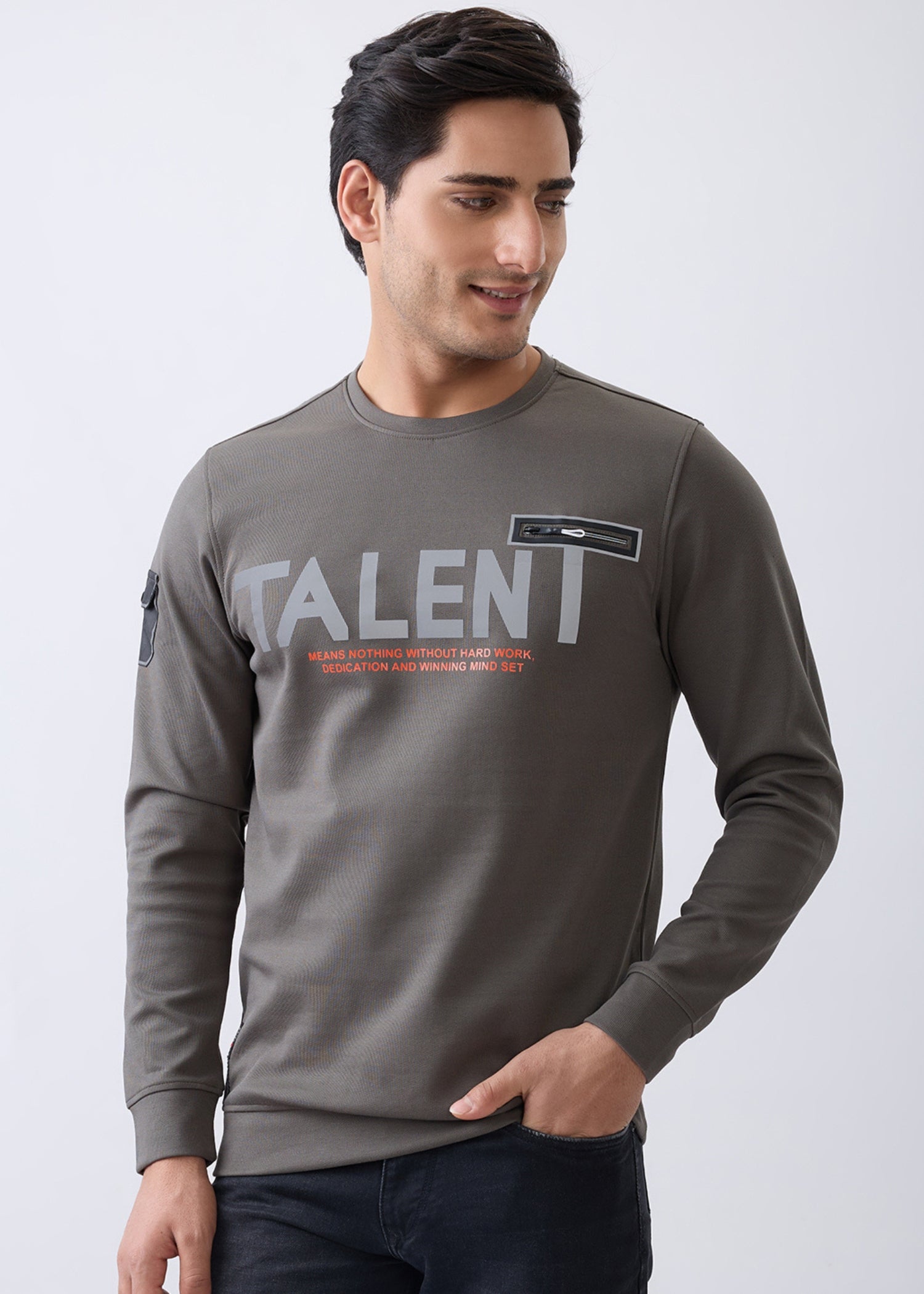 Dedicate Graphic Full Sleeve Sweatshirt: Olive
