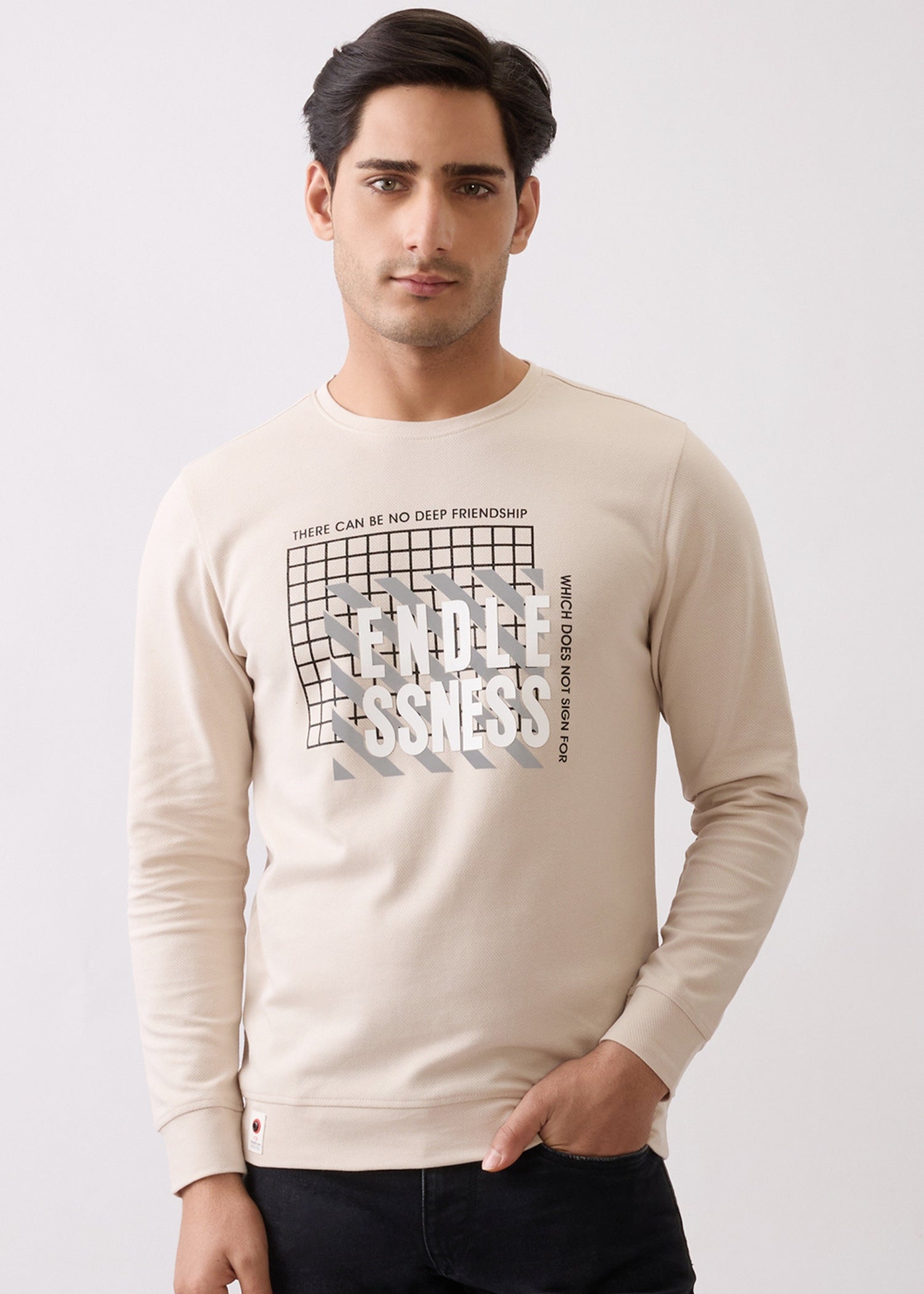 Deep Graphic Full Sleeve Sweatshirt: Cream