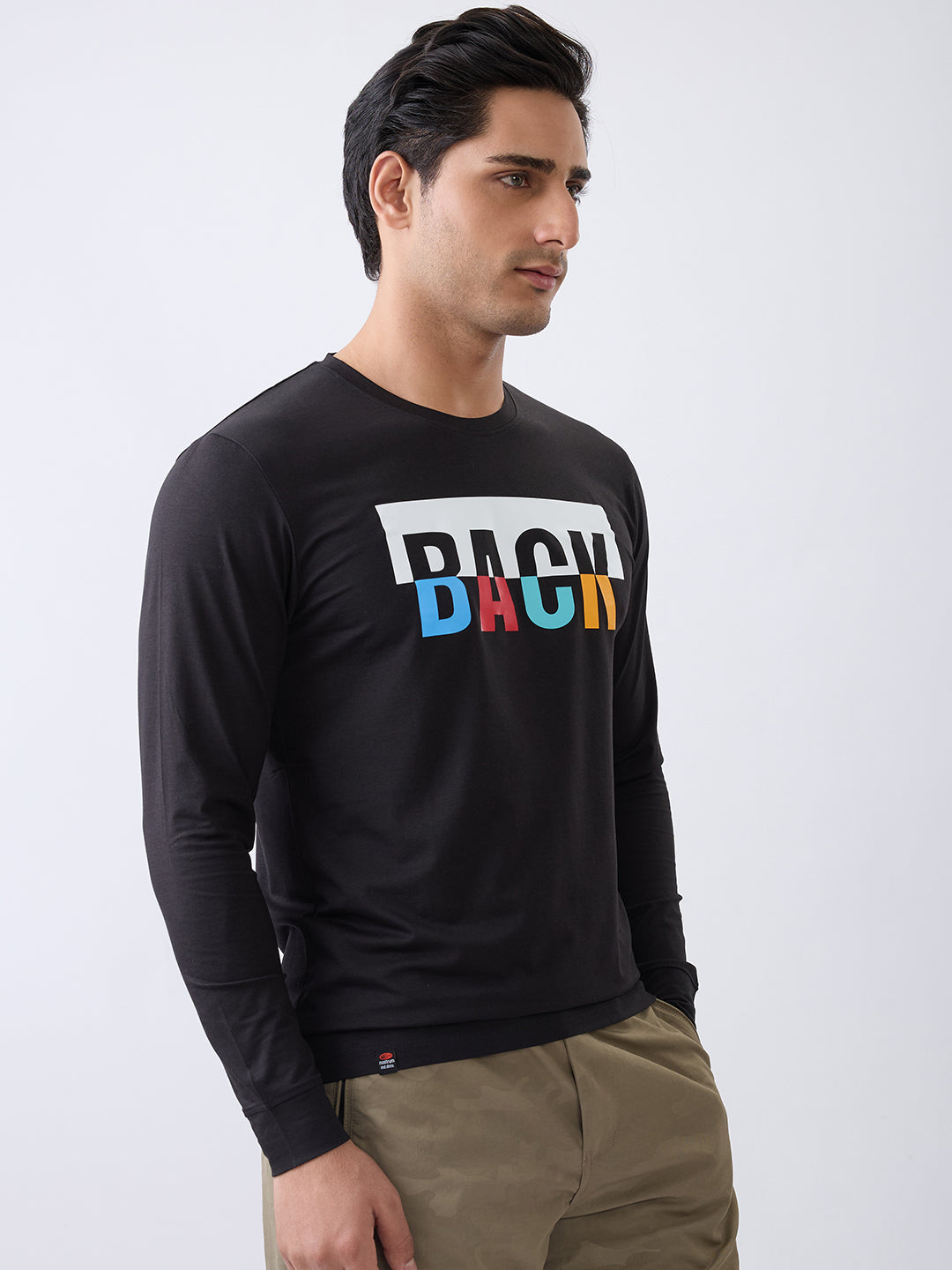 Back 1 Printed Full Sleeve T-Shirt: Black