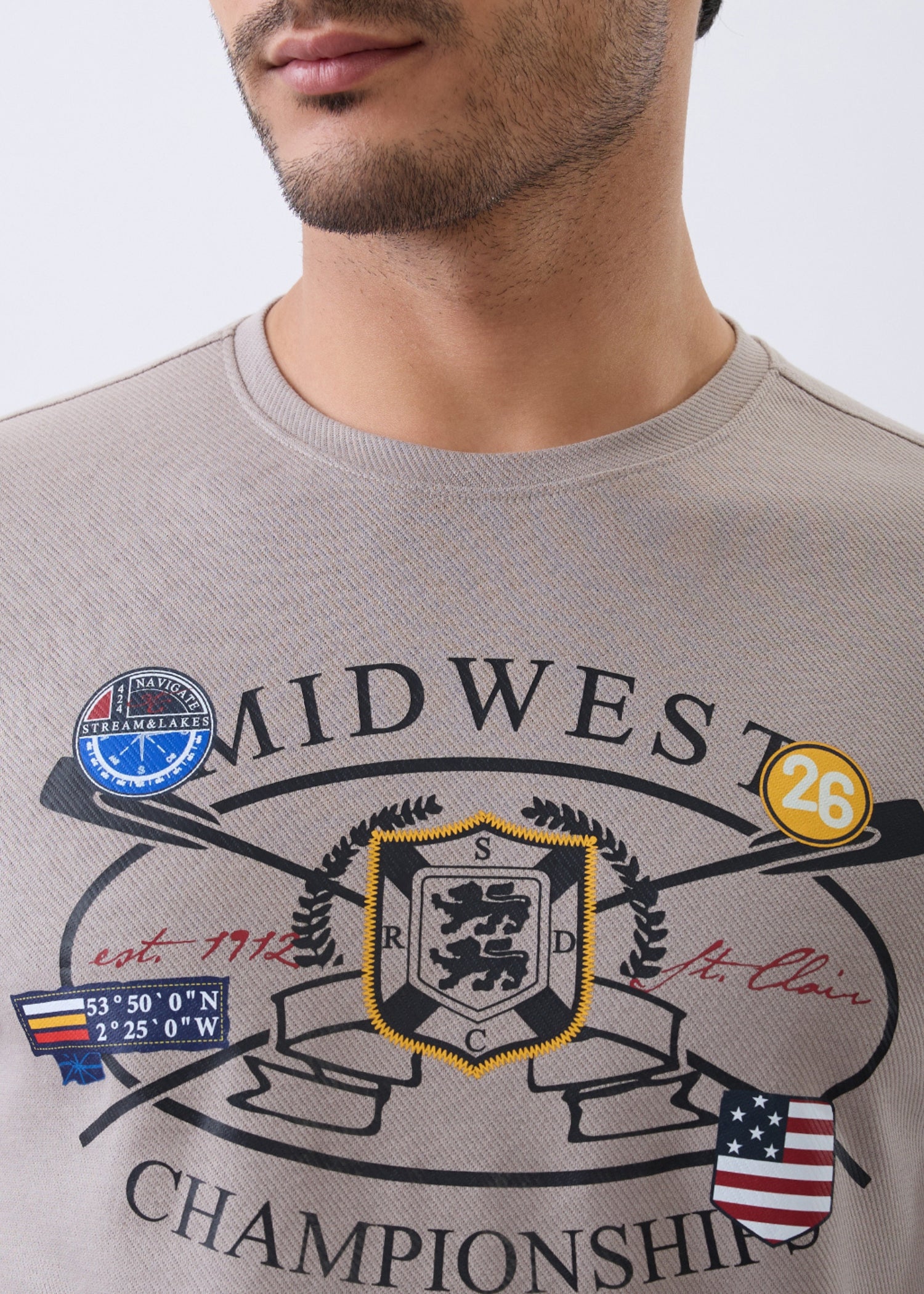 Midwest Graphic Full Sleeve Sweatshirt: Beige