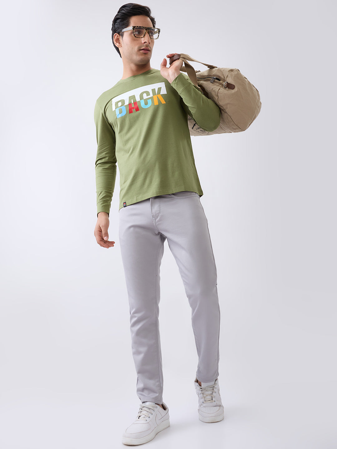 Back 1 Printed Full Sleeve T-Shirt: Green
