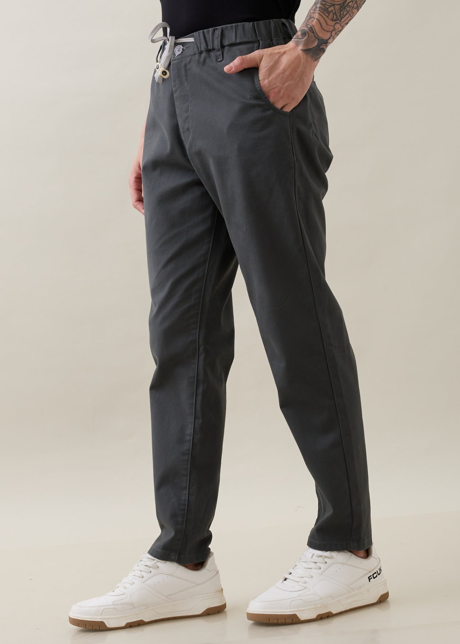 Abrus Cotton Drawstring Trouser: Dark Grey