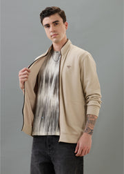 Sibilance Knit Zipper Jacket: Beige