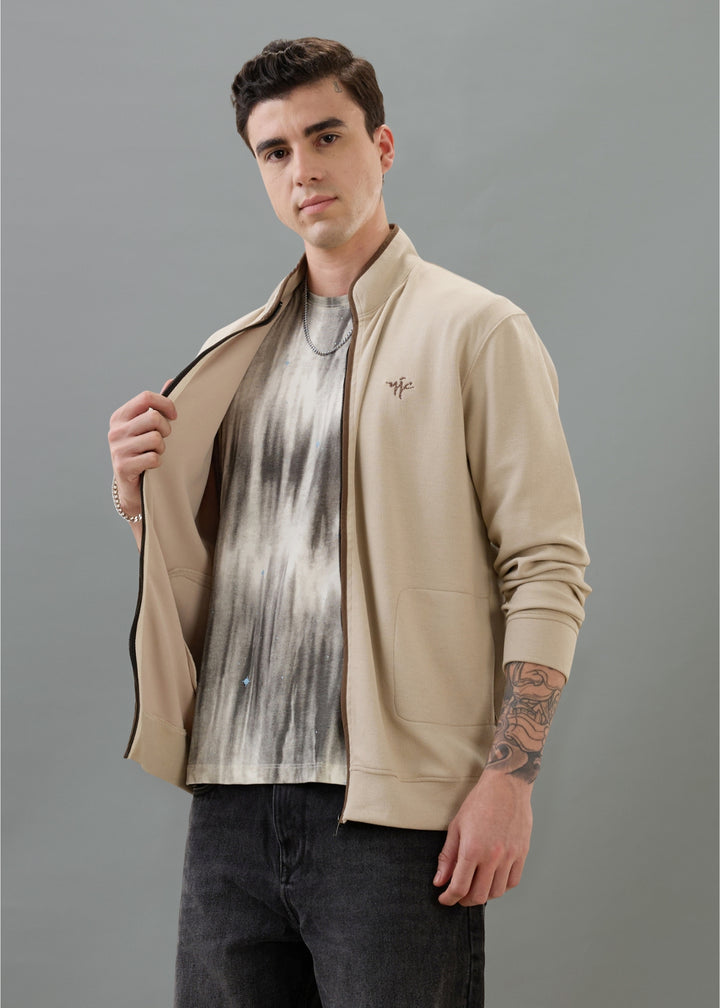 Sibilance Knit Zipper Jacket: Beige