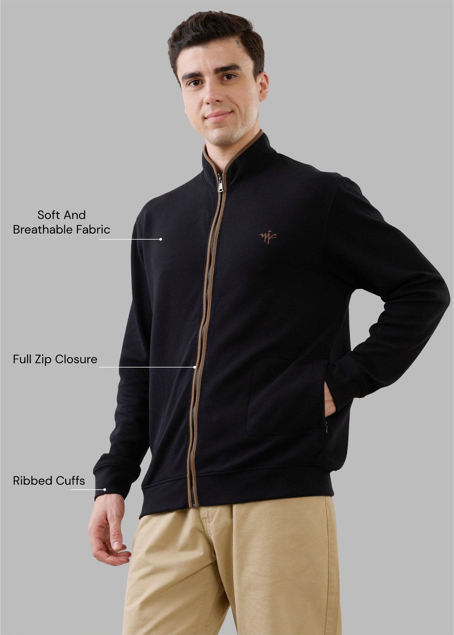 Sibilance Knit Zipper Jacket: Black