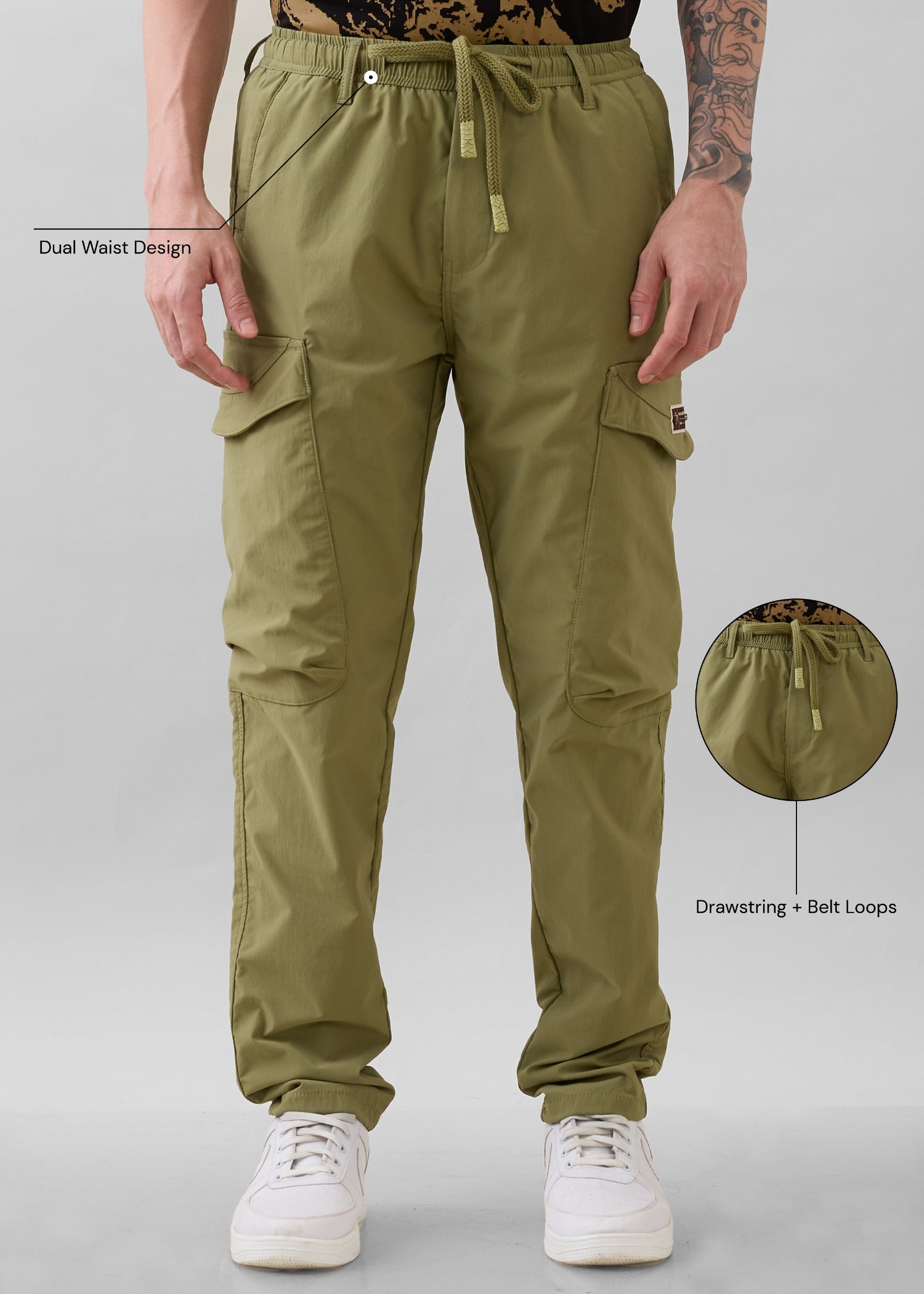 Nostrum Deswark Polycotton Drawstring Light Olive Cargo for Men